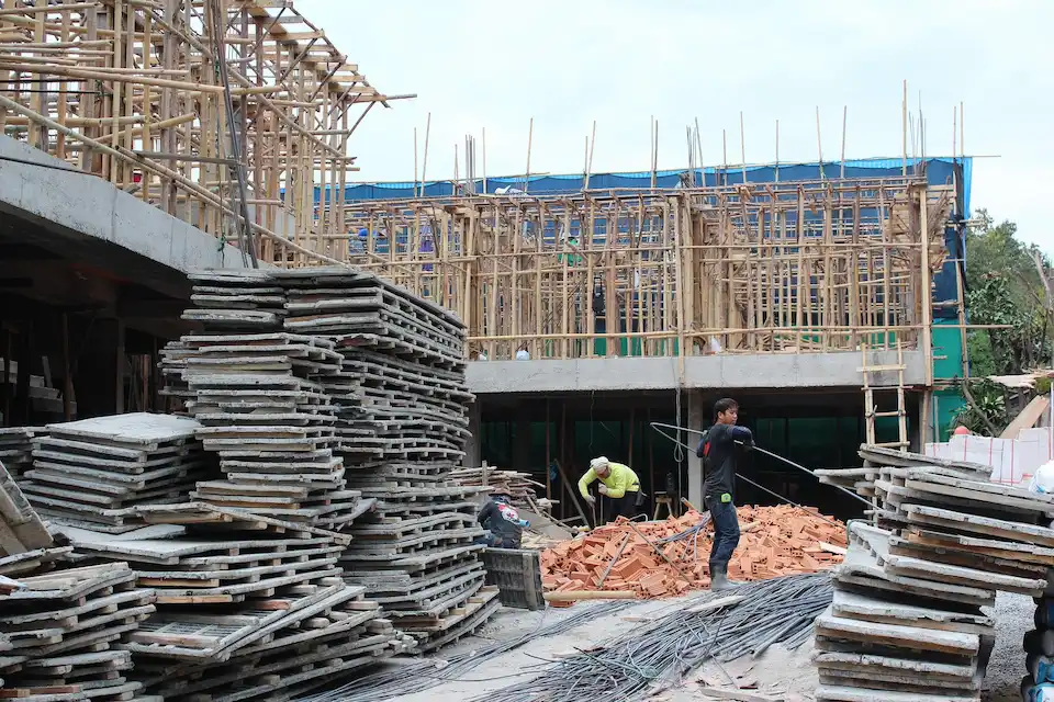 Fresno Scaffolding Rental scaffold materials supporting active residential construction.